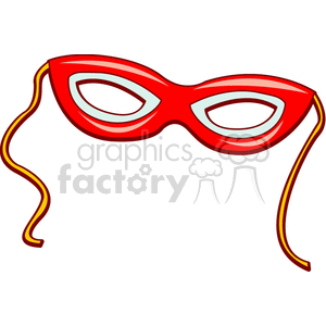 A red masquerade mask clipart image with yellow strings.