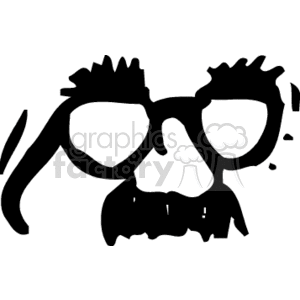 A black and white clipart image depicting novelty glasses with attached eyebrows, nose, and mustache, forming a humorous disguise.
