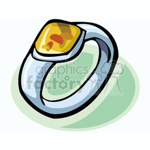 This is a clipart image of a ring with a yellow gemstone set in a silver band.