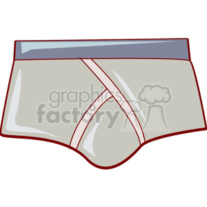 A clipart image of a pair of men's underwear in grey and blue colors. The underwear has a simple design with a blue waistband and grey body, accentuated by red outlines for a stylized appearance.