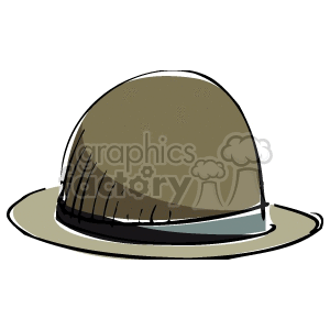 A clipart image of a brown fedora hat with a black band.