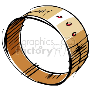 A stylish clipart image of a gold ring with three small red gemstones. The ring has a simple yet elegant design with sketchy lines.