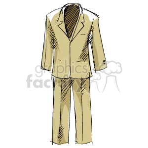 A clipart image of a beige suit with a jacket and pants, depicted in a simple and sketched style.