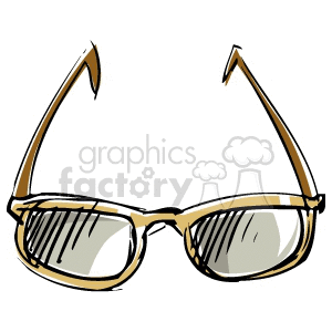 A clipart image of a pair of eyeglasses with a stylized, sketch-like look, featuring brown frames and tinted lenses.