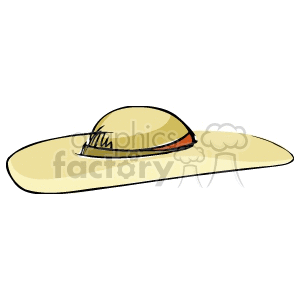 Illustration of a large, wide-brimmed straw hat with a brown band.