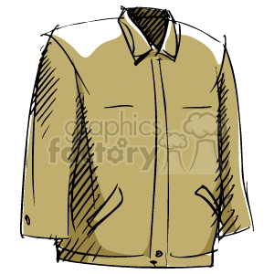 A clipart image of a beige jacket with black stitching details, featuring a collar, pockets, and buttons.