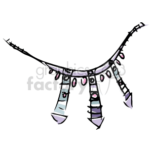 A colorful clipart illustration of a necklace with various geometric pendants and beads.