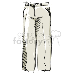 A clipart image of beige trousers with a black outline and sketchy shading.