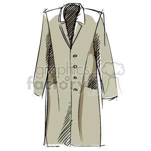 An artistic sketch of a beige overcoat with buttons and pockets, depicted in a minimalistic style.