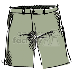A clipart image of a pair of green shorts with sketchy black outlines.