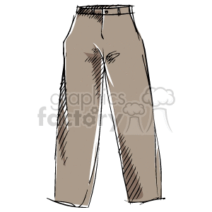 A clipart image of brown pants. The illustration features a sketch-style design and depicts a pair of casual trousers.