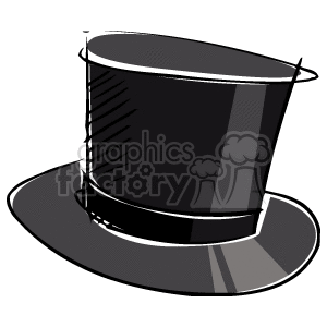A clipart image of a black top hat with a classic design, featuring a wide brim and a flat crown.