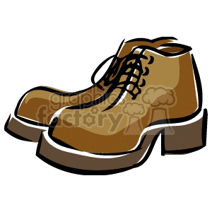 Clipart of a pair of brown boots with black laces, depicted in a simple and cartoonish style.