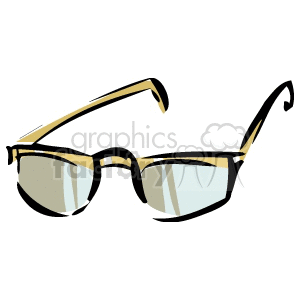 Clipart image of a pair of eyeglasses with a simple, stylized design featuring a beige frame and light blue lenses.