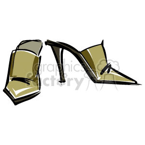 Illustration of a pair of high-heeled shoes in clipart style, featuring pointed toes and a greenish color.