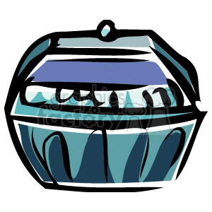 A clipart illustration of a blue covered jewelry box with a lid, resembling an artistic ceramic or porcelain piece.