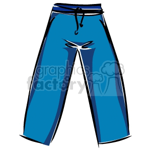 A clipart image of blue pants with a drawstring waistband.