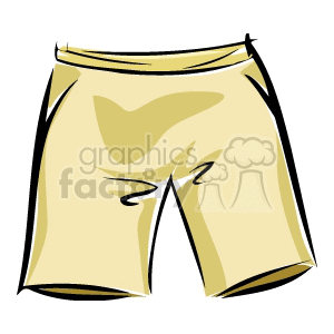 A clipart illustration of beige shorts with black outlines.