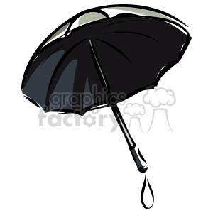 A clipart image of an open black umbrella.