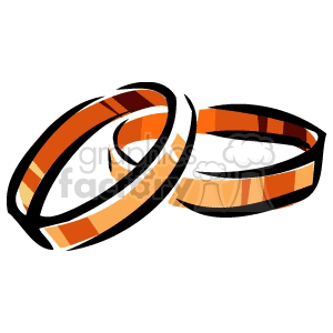 A clipart image of two intertwined wedding rings with an orange and brown striped pattern.