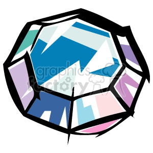 A colorful, multi-faceted geometric gemstone clipart image with black outlines and various shades of blue, purple, pink, and teal.