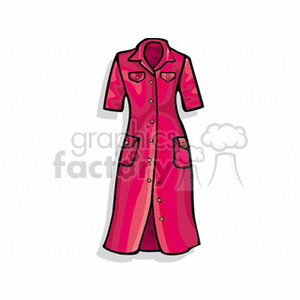 A clipart image of a long pink coat with short sleeves, buttons down the front, and pockets on the chest and lower sides.