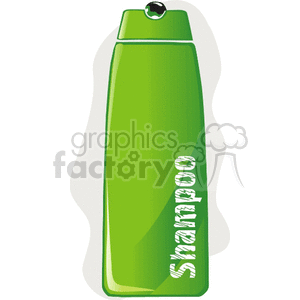 A clipart image of a green shampoo bottle labeled 'Shampoo.' The bottle has a black and white circular cap.