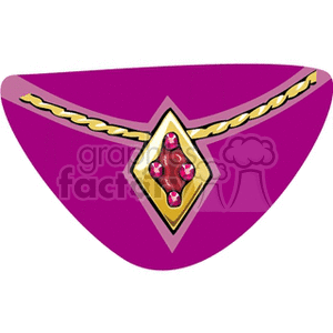 A purple and gold clipart image of a decorative collar or necklace with a central diamond-shaped ornament set with red jewels.