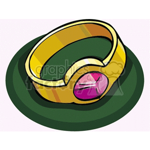 A clipart image of a gold ring with a pink gemstone.