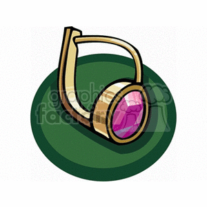 A clipart image of a gold earring with a pink gemstone on a green circular background.