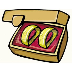 Clipart image of two golden earrings in a jewelry box.