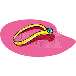 A yellow wristband with a blue buckle placed on a pink, irregularly shaped background.