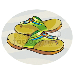 Illustration of a pair of colorful flip flop sandals.