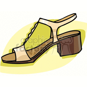 Illustration of a heeled sandal with an ankle strap.