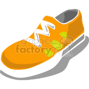 The clipart image shows a single orange sneaker with white laces and green details. The sneaker has a white sole with what appears to be a grey cushioning element near the heel.