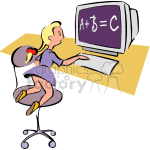 Cartoon student learning on a computer 