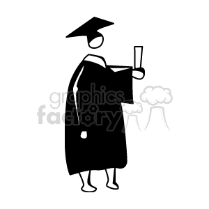 Black and white outline of a graduate student