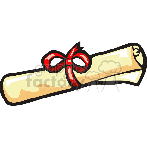   The clipart image shows a diploma, also often called a graduation scroll, tied with a red ribbon. This is typically symbolic of academic achievement and graduation from an educational institution like college or high school. 