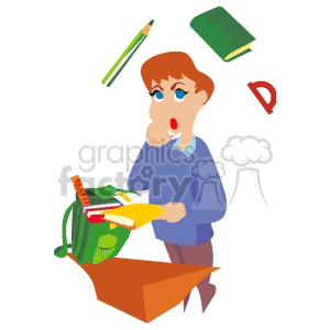 Clipart image of a student packing a backpack with books and a pencil, suggesting a focus on education and preparation.