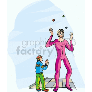 Person Juggling Balls with Child Watching