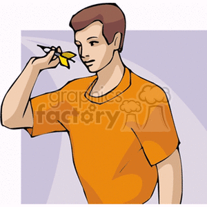 Clipart image of a boy holding a dart, preparing to throw, illustrating a recreational activity.