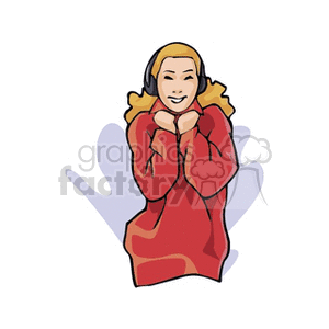 Illustration of a girl wearing headphones and a red sweater, enjoying music with a joyful expression.