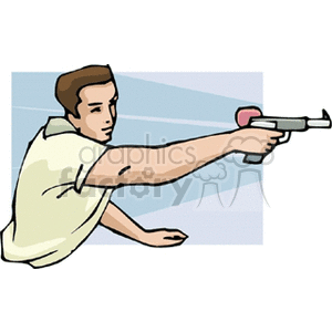 Clipart image of a person aiming and shooting a paintball gun.