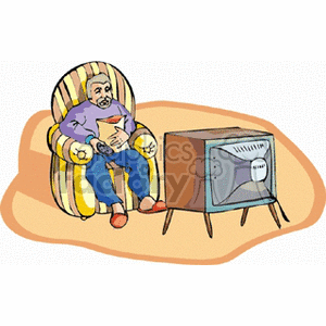 Lazy Man Watching TV Clip Art