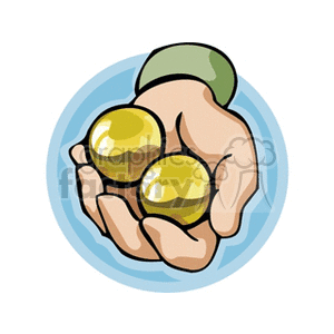 A clipart image depicting a hand holding two gold-colored massage balls.