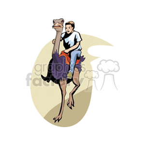 Clipart of a person riding an ostrich, depicting an ostrich race.