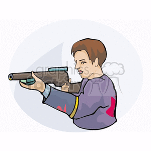 Clipart illustration of a person aiming a paintball gun wearing protective gear.