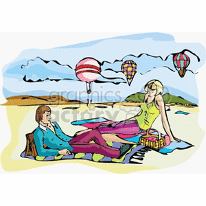 Beach Picnic with Hot Air Balloons