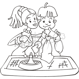 Cartoon illustration of two children dressed as adults playing roulette at a casino table.