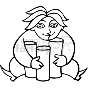 A stylized line drawing of a person joyfully holding large stacks of casino chips.